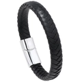 Men's minimalist braided black leather bracelet featuring a silver magnetic clasp - 23CM / Silver