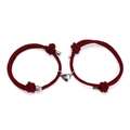 Pulseras trenzadas para parejas en rojo oscuro con colgante de corazón magnético bicolor - Burdeos
