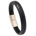 Minimalist woven black leather bracelet for men featuring a polished gold magnetic clasp - 23CM / Gold