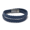 Deep blue double-layer braided leather bracelet with gunmetal grey magnetic clasp - Navy Blue