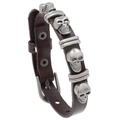 Pulsera punk de cuero marrón oscuro para hombre con calaveras y remaches plateados - Marrón