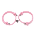 Pink braided heart magnet bracelets for couples with adjustable handmade rope cords - Pink