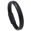Men's minimalist braided black leather bracelet featuring a sleek black magnetic clasp - 23CM / Black
