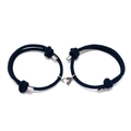Adjustable magnetic heart couple bracelets in deep blue braided rope style - Navy Blue
