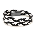 Multi-layer black and white braided leather bracelet with magnetic clasp for men and women - Black and White