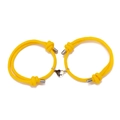 Adjustable bright yellow braided couple bracelets with a heart-shaped magnetic clasp - Yellow
