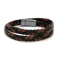 Men's double-layer braided leather bracelet in black and brown with magnetic clasp - Black Brown
