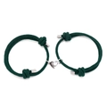 Adjustable dark green woven couple bracelets with magnetic heart-shaped charms - Dark Green