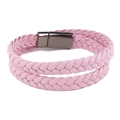 Pink multi-layer braided leather bracelet with high-quality dark gunmetal magnetic clasp - Pink