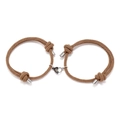 Brown braided couple bracelets with magnetic heart charm in black and silver finish - Khaki