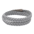Gray double-wrap braided leather bracelet featuring a gunmetal magnetic clasp buckle - Gray