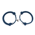 Dark blue woven couple bracelets with silver magnetic heart clasp for lovers - Azure Blue