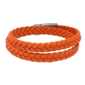 Double-layered braided leather bracelet in bright orange with silver magnetic clasp - Orange