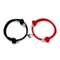 Matching black and red braided rope couple bracelets with magnetic heart buckle - Black And Red
