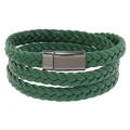 Dark green multi-layer braided leather wrap bracelet with gunmetal magnetic clasp - Army Green
