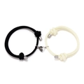 Adjustable black and white braided couple bracelets with heart-shaped magnetic clasp - Black And Beige