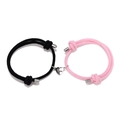 Adjustable magnetic braided couple bracelets in black and pink with heart-shaped clasp - Black And Pink