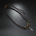Handmade beaded necklace with wooden beads and a retro metal treble clef music pendant - Musical Note Coffee Rope