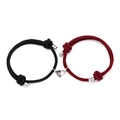 Adjustable magnetic heart coupling bracelets for couples in black and burgundy woven rope - Black And Burgundy