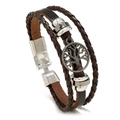 Men's multi-layer braided leather bracelet with tree of life charm and metal clasp - Tree of Life Style / Tree of Life Brown