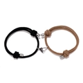 Adjustable woven magnetic heart bracelet set in black and khaki colors for couples - Black And Khaki