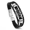 Men's woven leather bracelet with silver tree of life charm and mechanical clasp - Tree of Life Style / Peace Tree Black