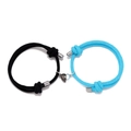 Adjustable magnetic heart coupling bracelet set in black and light blue woven rope - Black And Lake Blue