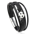 Bracelet multicouche en cuir pour hommes avec pendentif football et fermoir magnétique argenté - Fermoir Argenté / 19cm