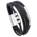 Mehrlagiges schwarzes Lederarmband für Herren mit silbernem Magnetverschluss aus Metall - Klein / Stahlfarbene Schnalle