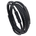 Mehrlagiges schwarzes Lederarmband für Herren mit Magnetverschluss und Metallplatte - Klein / Schwarzer Verschluss