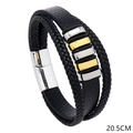 Pulsera de hombre trenzada de cuero negro multicapa con anillos de oro y plata - Multicolor C / 22.5cm