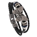 Retro multi-layer leather bracelet for men featuring a large vintage metal butterfly charm - Butterfly Design / Butterfly Black