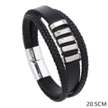Pulsera multicapa de cuero negro para hombre con cierre magnético plateado, largo 20,5cm - Plateado / 22.5cm
