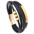 Mehrlagiges schwarzes geflochtenes Lederarmband für Herren mit goldenem Magnetverschluss - Klein / Goldener Verschluss
