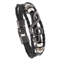 Mehrlagiges Lederarmband für Herren mit Vintage-Silber-Musiknote und Metallverschluss - Schwarz