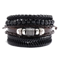 Men's vintage multilayer braided leather and black wood bead bracelet set in black and brown - Style G
