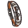 Retro mehrlagiges Lederarmband mit silbernem Notenschlüssel G-clef und Metallperlen für Herren - Braun