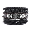 Men's vintage multilayer braided leather bracelet with black beads and metal buckle - Style H