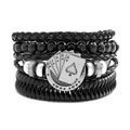 Men's multilayer braided leather bracelet with vintage silver spade poker design - Style I