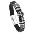 Herren Lederarmband im Retro-Stil mit silbernem Kreuz und praktischem Magnetverschluss - 23cm / Silber