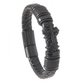 Mehrlagiges schwarzes geflochtenes Lederarmband für Herren mit Kreuz und Magnetverschluss - 19cm / Schwarz