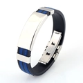 Men's titanium steel and silicone bracelet with geometric pattern and folding buckle - Blue