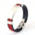 Men's titanium steel silicone bracelet with Greek key pattern and silver metal clasp - Red