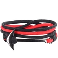 Detail shot of nautical rope bracelet featuring a gunmetal anchor clasp in red and black - Classic Red & Black (06)