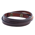 Bracciale vintage in pelle marrone scuro a doppio giro con borchie metalliche - Marrone