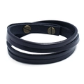 Bracciale da uomo a doppio strato in pelle nera con borchie vintage a forma di vite bronzo - Nero