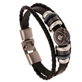 Macro detail of multi-layer leather bracelet with pirate skull crest and metal buckle - Skull Style / Skull 04