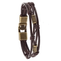 Pulsera multicapa de cuero marrón oscuro con hebilla de metal bronce para hombre - Marrón