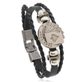 Men's multilayer black woven leather bracelet with poker royal flush metal charm - Poker Card Style / Poker Ace Black