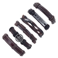 Vintage 6-piece woven leather bracelet set with tree of life and peace motifs - Vintage Multi-layer Combination Style (HM-70225)
